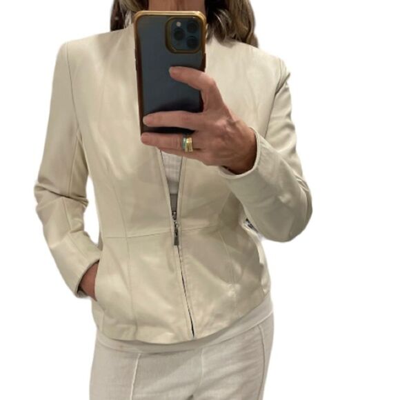 Hal Rubinstein Cream Leather Front Zipper Jacket.Size S - Picture 2 of 15